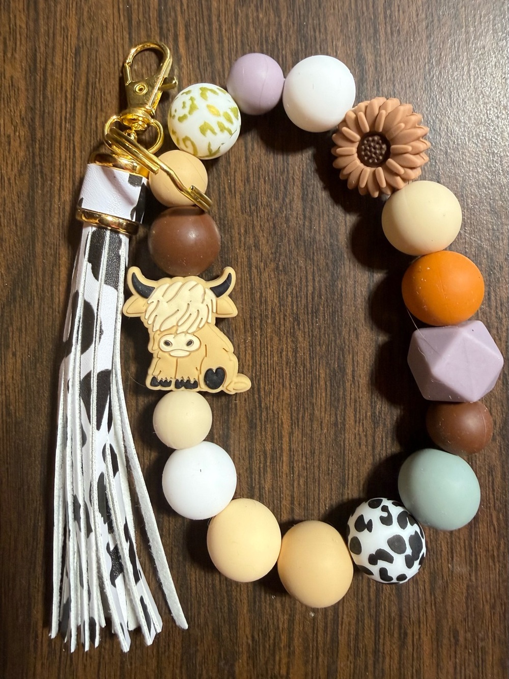 Cow Tassel Beaded Wristlet Keychain - Pastel Mix